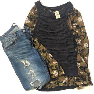 ANN Taylor Open Knit Navy Sweater